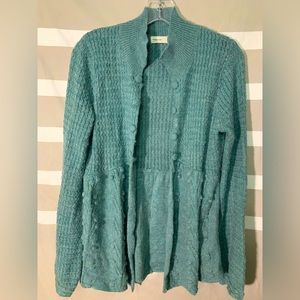 Anthropologie sleeping on snow blue green wool blend cardigan sweater M